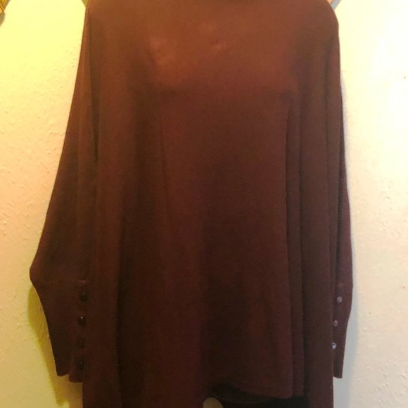ALFANI - BURGUNDY TURTLE NECK SWEATER/PONCHO - Picture 2 of 10